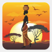 Afrikanische Beautiful Woman Silhouette über afrik Quadratischer Aufkleber (Vorderseite)