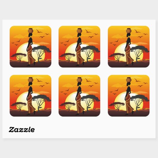 Afrikanische Beautiful Woman Silhouette über afrik Quadratischer Aufkleber (Blatt)