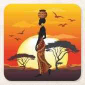 Afrikanische Beautiful Woman Silhouette über afrik Rechteckiger Pappuntersetzer (Vorderseite)