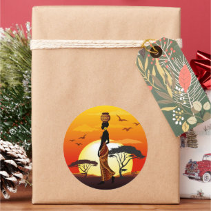Afrikanische Beautiful Woman Silhouette über afrik Runder Aufkleber