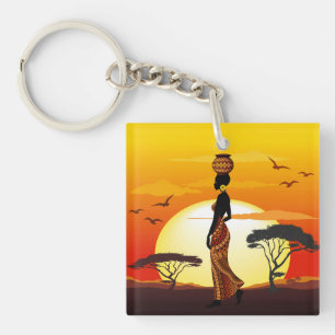 Afrikanische Beautiful Woman Silhouette über afrik Schlüsselanhänger