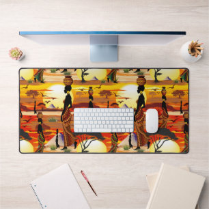 Afrikanische Beautiful Woman Silhouette über afrik Schreibtischunterlage