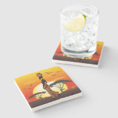 Afrikanische Beautiful Woman Silhouette über afrik Steinuntersetzer (Seitenansicht)