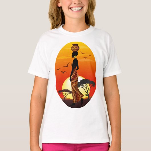 Afrikanische Beautiful Woman Silhouette über afrik T-Shirt (Vorderseite)