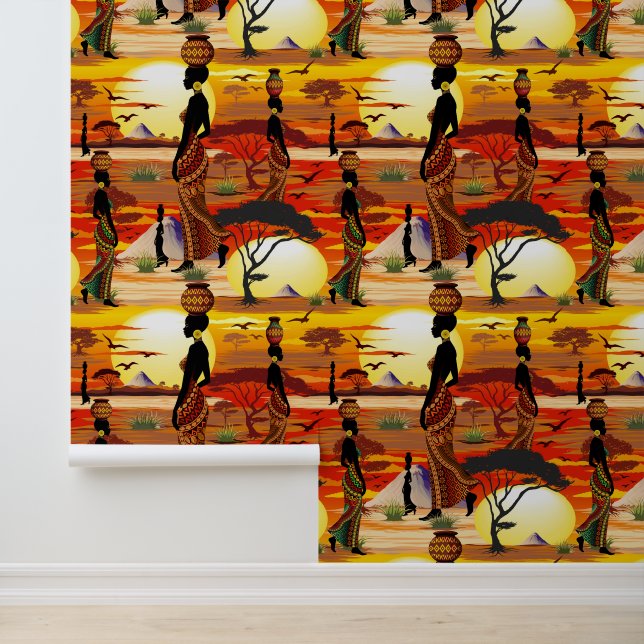 Afrikanische Beautiful Woman Silhouette über afrik Tapete (Anwendung)