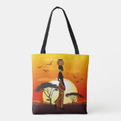 Afrikanische Beautiful Woman Silhouette über afrik Tasche (Rückseite)
