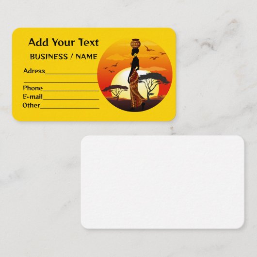 Afrikanische Beautiful Woman Silhouette über afrik Visitenkarte (Vorne/Hinten)