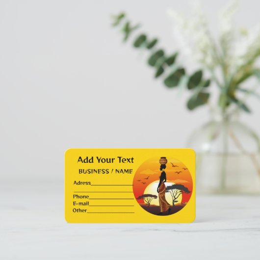 Afrikanische Beautiful Woman Silhouette über afrik Visitenkarte (Stehend Vorderseite)
