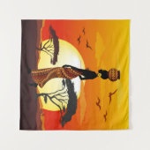Afrikanische Beautiful Woman Silhouette über afrik Wandteppich (Vorderseite (Horizontal))