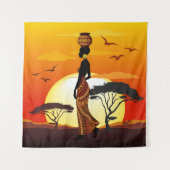 Afrikanische Beautiful Woman Silhouette über afrik Wandteppich (Vorderseite)