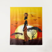 Afrikanische Beautiful Woman Silhouette über afrik Wandteppich (Vorderseite)