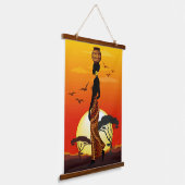 Afrikanische Beautiful Woman Silhouette über afrik Wandteppich Mit Holzrahmen (Gewinkelt)