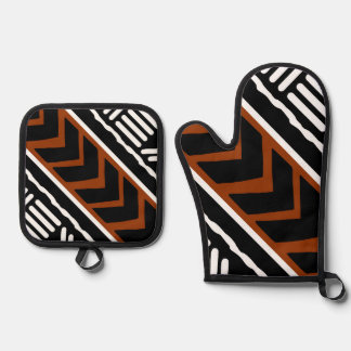 Afrikanische Bogolan-inspirierte Ofenhandschuhe un Ofenhandschuh & Topflappen-Set