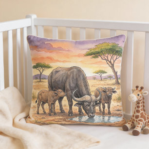 Afrikanische Büffel-Mama und Kälber Safari-Tiere  Kissen