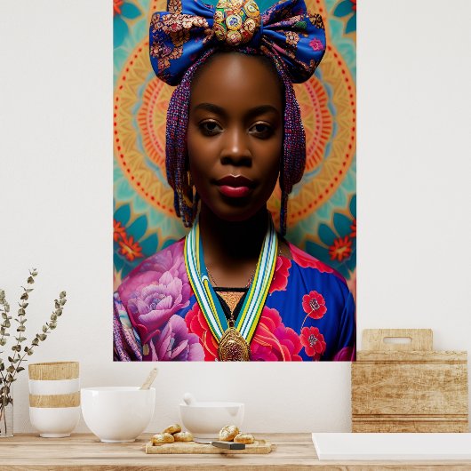Afrikanische Dame mit großer Bug und Medaille Poster (Küche)