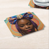 Afrikanische Dame mit großer Bug und Medaille Untersetzer (angewinkelt)