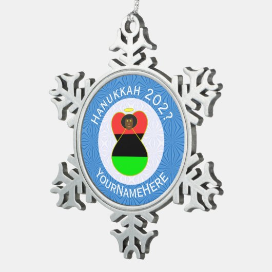 Afrikanische Diaspora Angel Hanukkah Flag Personal Schneeflocken Zinn-Ornament (Rechts)
