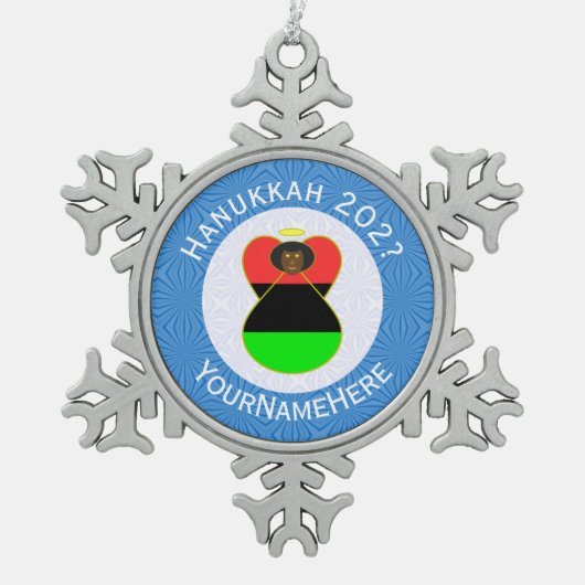 Afrikanische Diaspora Angel Hanukkah Flag Personal Schneeflocken Zinn-Ornament (Vorderseite)