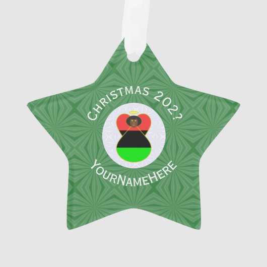 Afrikanische Diaspora-Engel-Weihnachtsflagge Perso Ornament (Rückseite)
