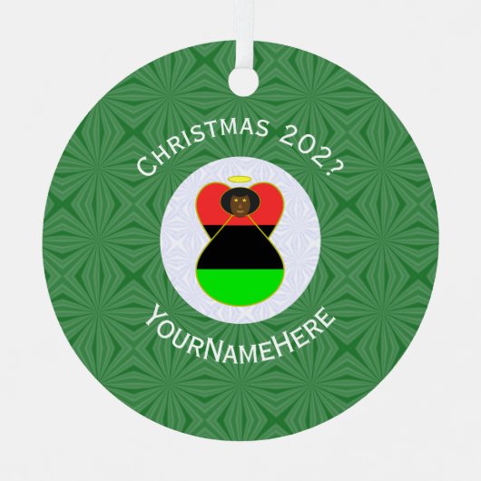 Afrikanische Diaspora-Engel-Weihnachtsflagge Perso Ornament Aus Metall (Vorderseite)