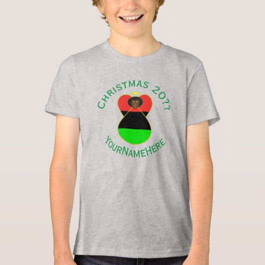 Afrikanische Diaspora-Engel-Weihnachtsflagge Perso Tri-Blend Shirt (Vorderseite)
