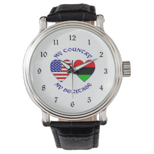 Afrikanische Diaspora USA-Flagge Herz Land Erbe  Armbanduhr
