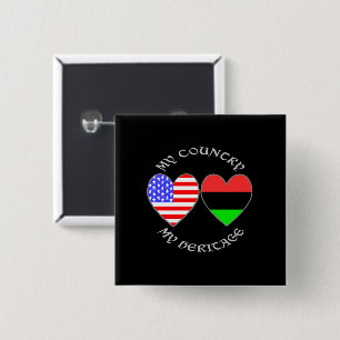 Afrikanische Diaspora USA-Flagge Herz Land Erbe Button