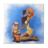 Afrikanische Drummer Girl Keramik Tile Fliese (Vorderseite)
