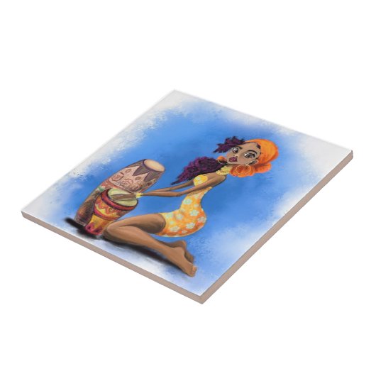 Afrikanische Drummer Girl Keramik Tile Fliese (Seite)