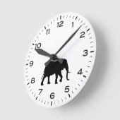 Afrikanische Elefant-Silhouette Schwarz-Weiß Runde Wanduhr (Winkel)