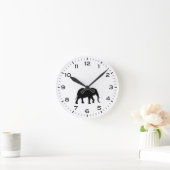 Afrikanische Elefant-Silhouette Schwarz-Weiß Runde Wanduhr (Zuhause)
