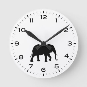 Afrikanische Elefant-Silhouette Schwarz-Weiß Runde Wanduhr