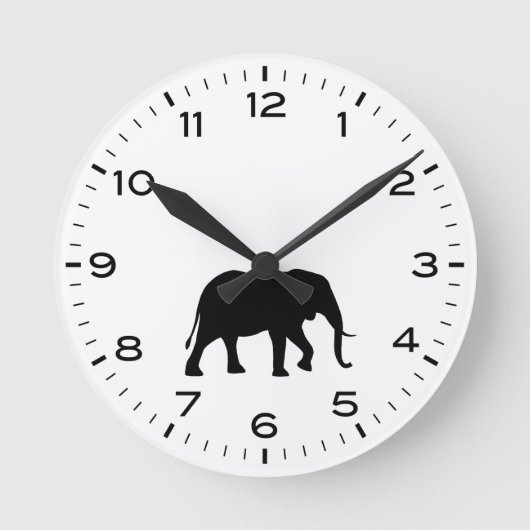Afrikanische Elefant-Silhouette Schwarz-Weiß Runde Wanduhr (Vorderseite)