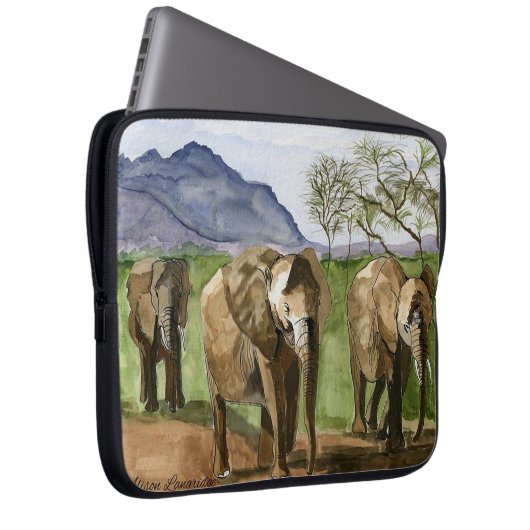 Afrikanische Elefanten Aquarellbilder Laptopschutzhülle (Vorne Rechts)