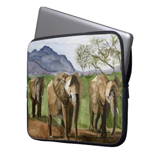 Afrikanische Elefanten Aquarellbilder Laptopschutzhülle (Vorderseite Links)
