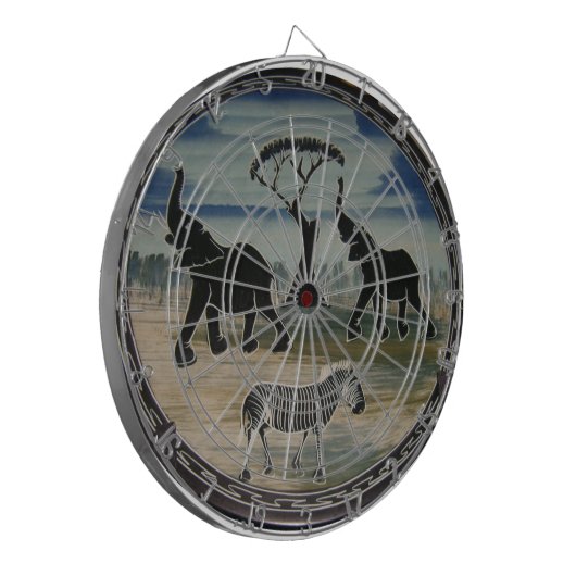 afrikanische Elefantenkunst Print Dartscheibe (Vorderseite Links)