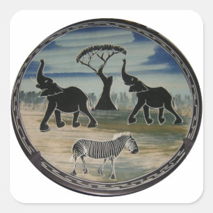 afrikanische Elefantenkunst Print Quadratischer Aufkleber