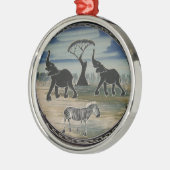 afrikanische Elefantenkunst Print Silbernes Ornament (Links)