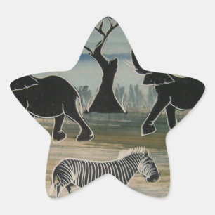 afrikanische Elefantenkunst Print Stern-Aufkleber