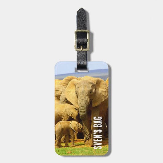 Afrikanische Elefantenmutter und Kalb Gepäckanhänger (Vorderseite vertikal)