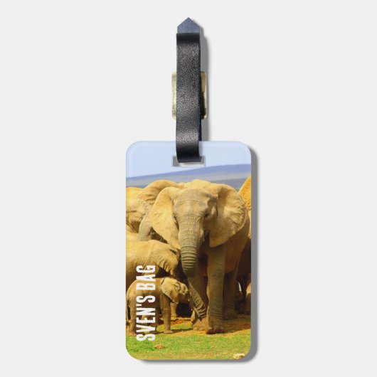 Afrikanische Elefantenmutter und Kalb Gepäckanhänger (Rückseite vertikal)