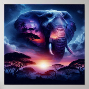Afrikanische Elefantensilhouette Sonnenuntergang S Poster