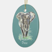 Afrikanische Elefantentierart Wasserfarbe Kunst Keramikornament (Links)