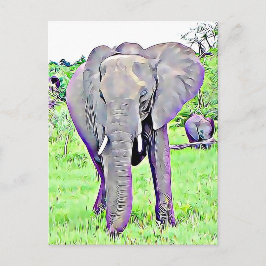 Afrikanische Elephant Mama und Baby Scene Artwork Postkarte (Vorderseite)