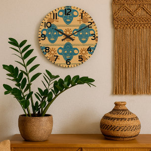 Afrikanische ethnische Gesichtspattern in Stammesm Große Wanduhr