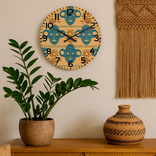 Afrikanische ethnische Gesichtspattern in Stammesm Große Wanduhr