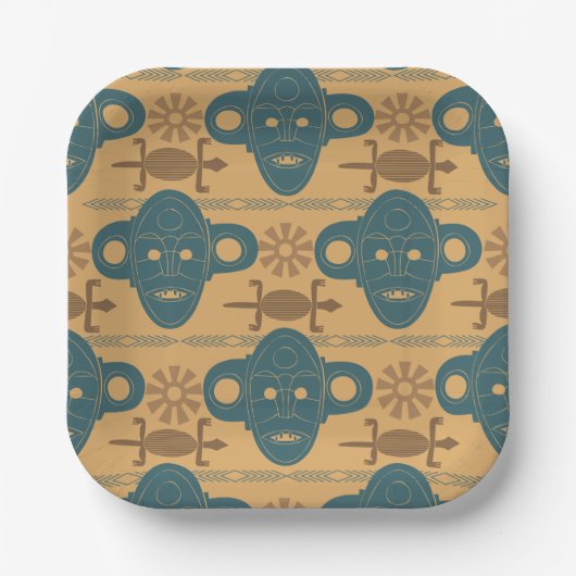 Afrikanische ethnische Gesichtspattern in Stammesm Pappteller (Vorderseite)