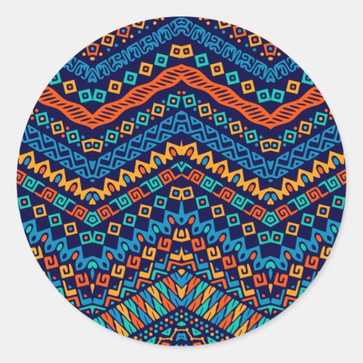 Afrikanische ethnische Muster Funkfarben Runder Aufkleber (Vorderseite)