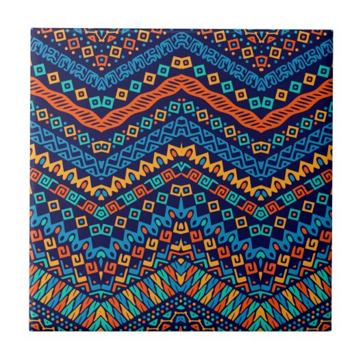 Afrikanische, ethnische Muster funkige Farben Fliese (Vorderseite)