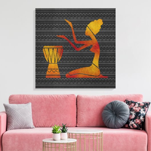 Afrikanische Frau auf Trommeln - Canvas Print Leinwanddruck (Insitu (Wohnzimmer))